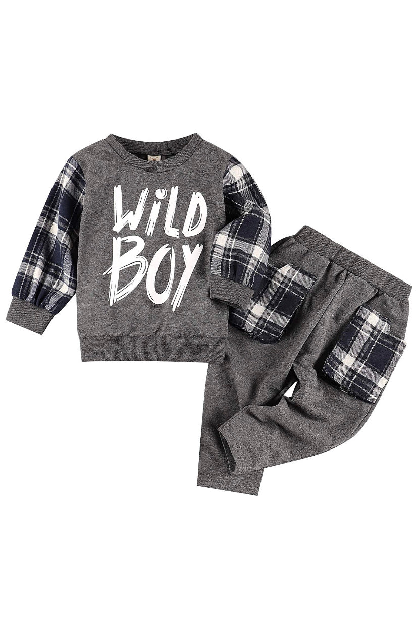 Wild Boy Grey Plaid Set - RTS