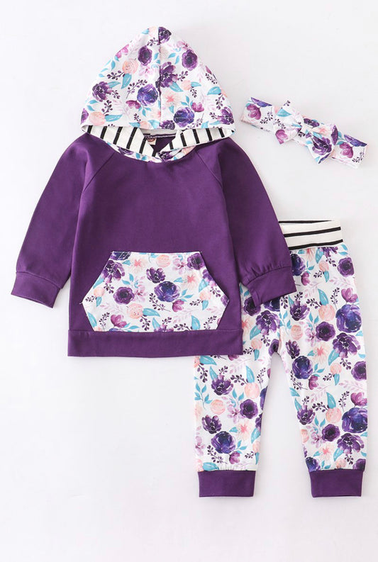 Purple Floral Hoodie Set